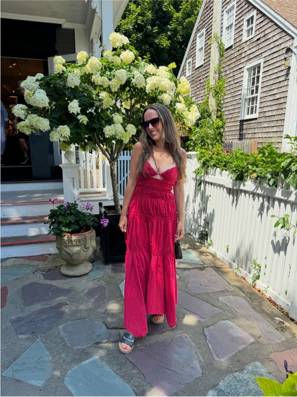 Strappy red Maxi Dress with Smocked Bodice